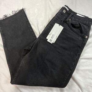 ZARA High Rise Black Straight Leg Jeans Raw Hem 100% Cotton NWT Size 30